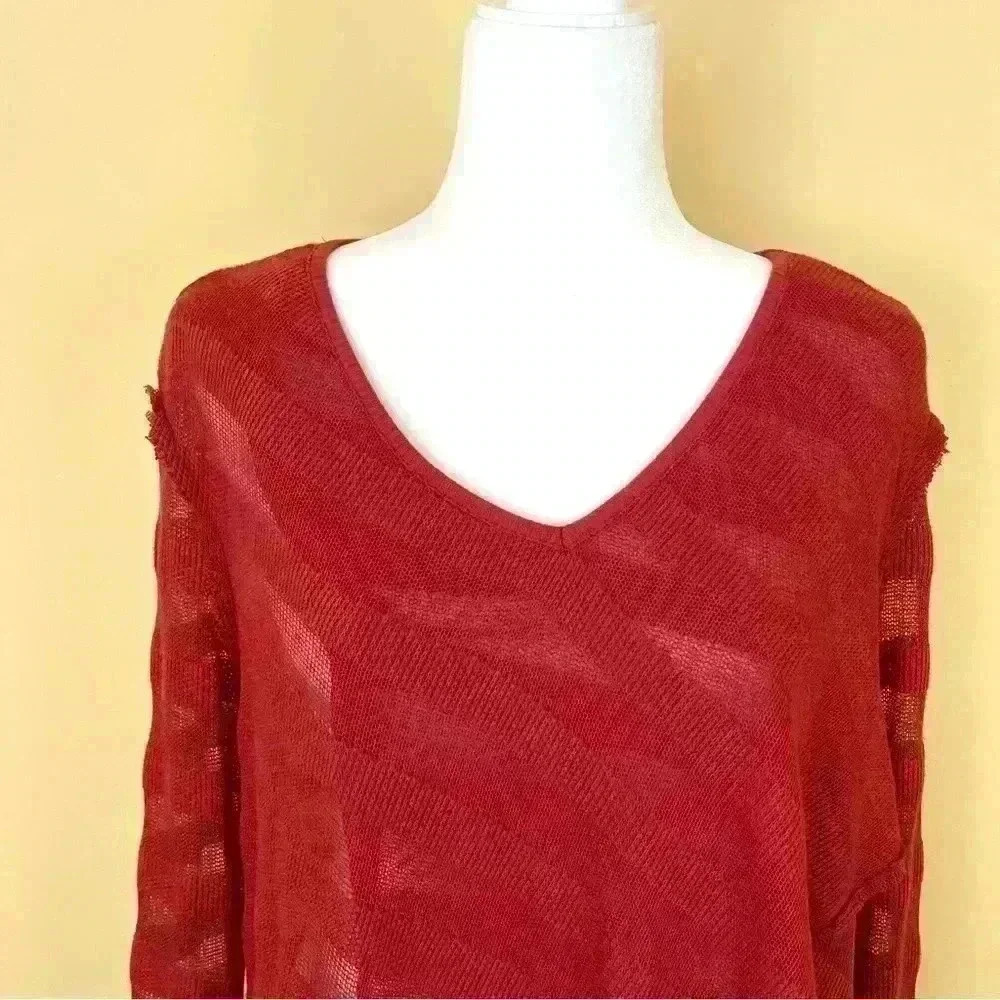 We The Free Orange Stripe V-Neck Boho Long Sleeve Sheer Wrap Style Dress Size S - Picture 4 of 14